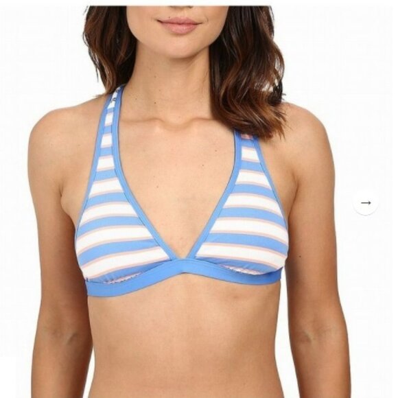 Splendid Racerback Swim Bikini Top Cayman Stripe White Blue Medium NWT - Picture 2 of 7